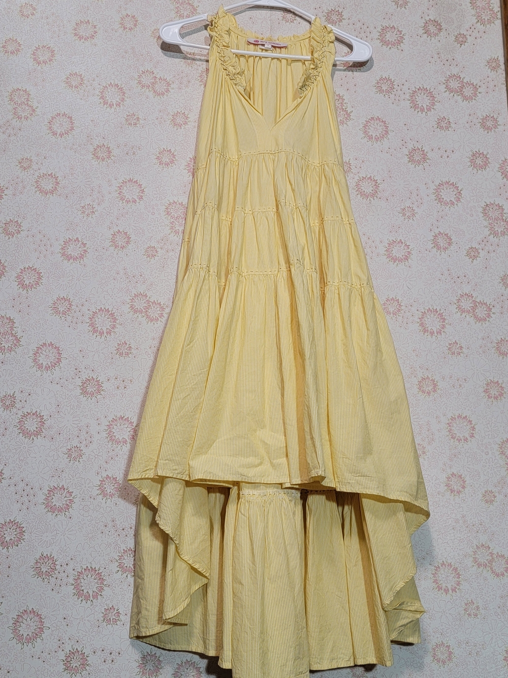 Ro's Garden Sasha Ruffle High-Low Midi Dress - S - Yellow and White